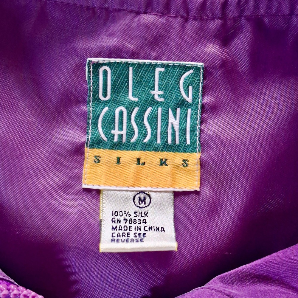 Oleg Cassini Silks Vintage 100% Silk Bomber Jacket Purple Mens Medium Retro 80s - Picture 5 of 7